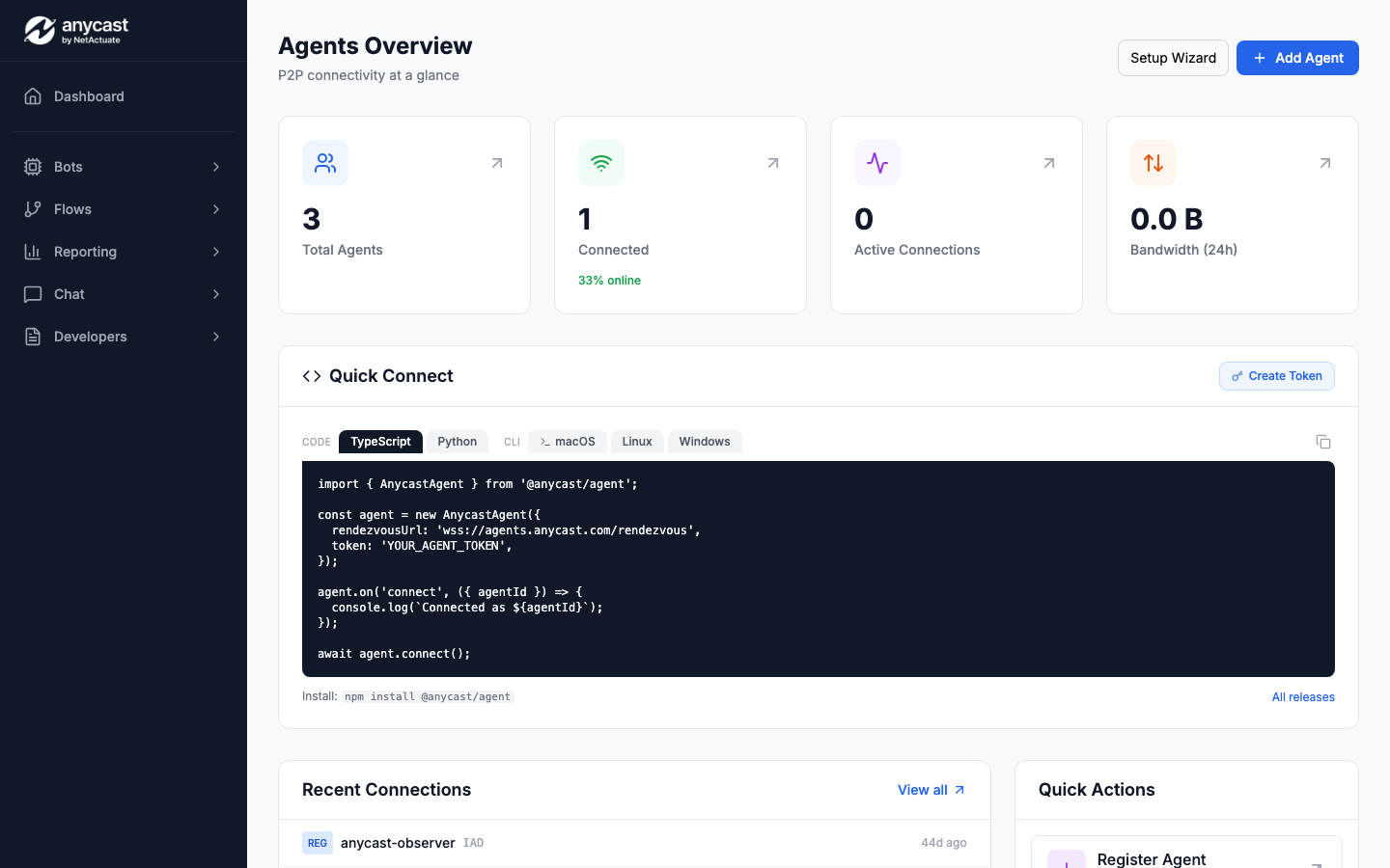 Agent list with health scores and status badges